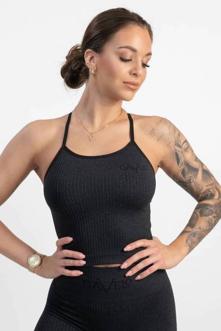 Gavelo Seamless Ribbed Black Sand Melange Top